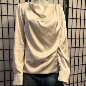 Flower & Feather Silk Cowlneck Eyelet Blouse Top